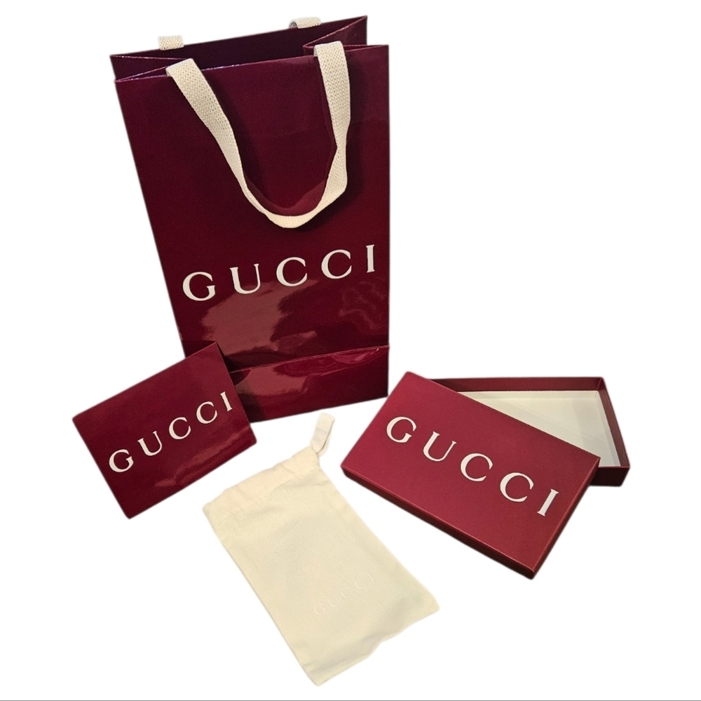 Gucci Box, Pouch, Shopping Bag, Receipt/Product Guide Envelope | Burgundy